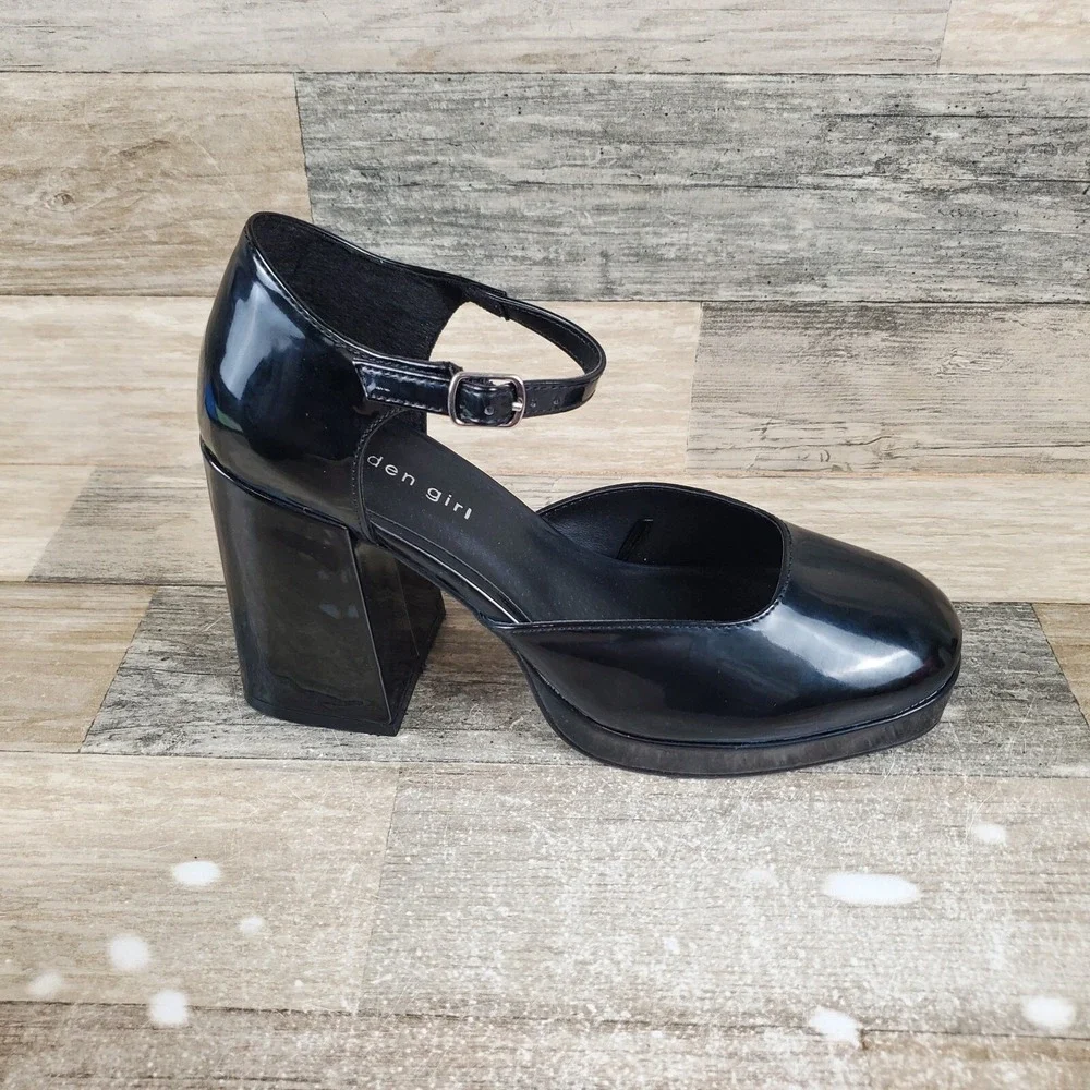 Madden Girl Oliverr Sandal Sz 8 M Black Patent Leather Ankle Strap High Heel